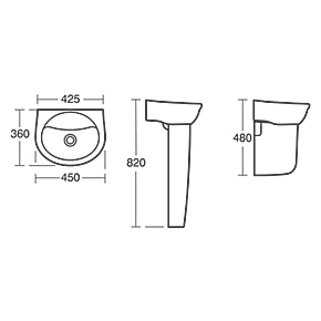 Ideal Standard Della Full Pedestal Cloakroom Basin 1 Tap Hole 450mm 4 Ideal Standard Della Full Pedestal Cloakroom Basin 1 Tap Hole 450mm - Image 2