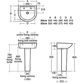 Armitage Shanks Sandringham 21 Full Pedestal Basin 2 Tap Holes 550mm 4 Armitage Shanks Sandringham 21 Full Pedestal Basin 2 Tap Holes 550mm - Image 2