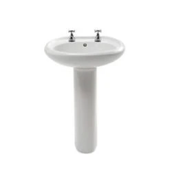 Trade Basics Basin-To-Go Full Pedestal Bathroom Basin 2 Tap Holes 570mm