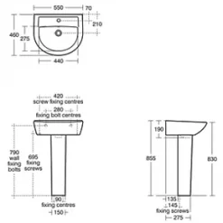 Armitage Shanks Sandringham 21 Full Pedestal Basin 1 Tap Hole 550mm -Cheap Toilet Hub Pro Store 7186J A2